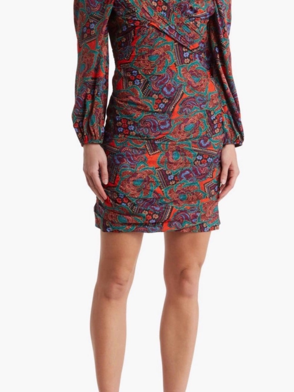 Veronica beard bellino paisley long sleeve silk dress size 8 medium flame red